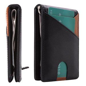 Front Pocket Wallet with Money Clip- RFID Blocking Minimalist Bifold Crazy Horse